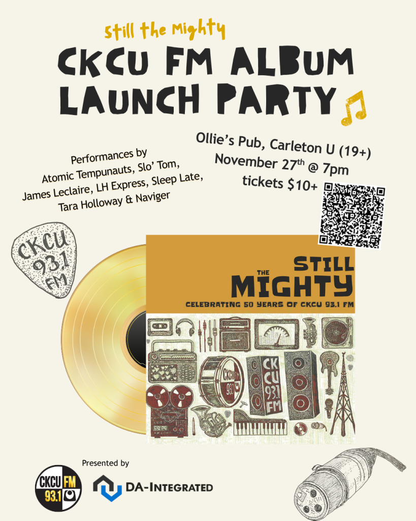 A poster that says 'Still The Mighty' to celebrate CKCU's album launch